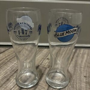 Pair of Blue Moon 147th Kentucky Derby Beer Glasses